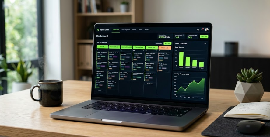 Custom CRM Software Dashboard showing sales pipelines and lead data
